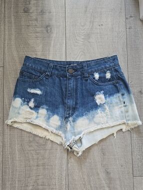 Distressed Dip-Dye Denim Shorts - Blue/Cream